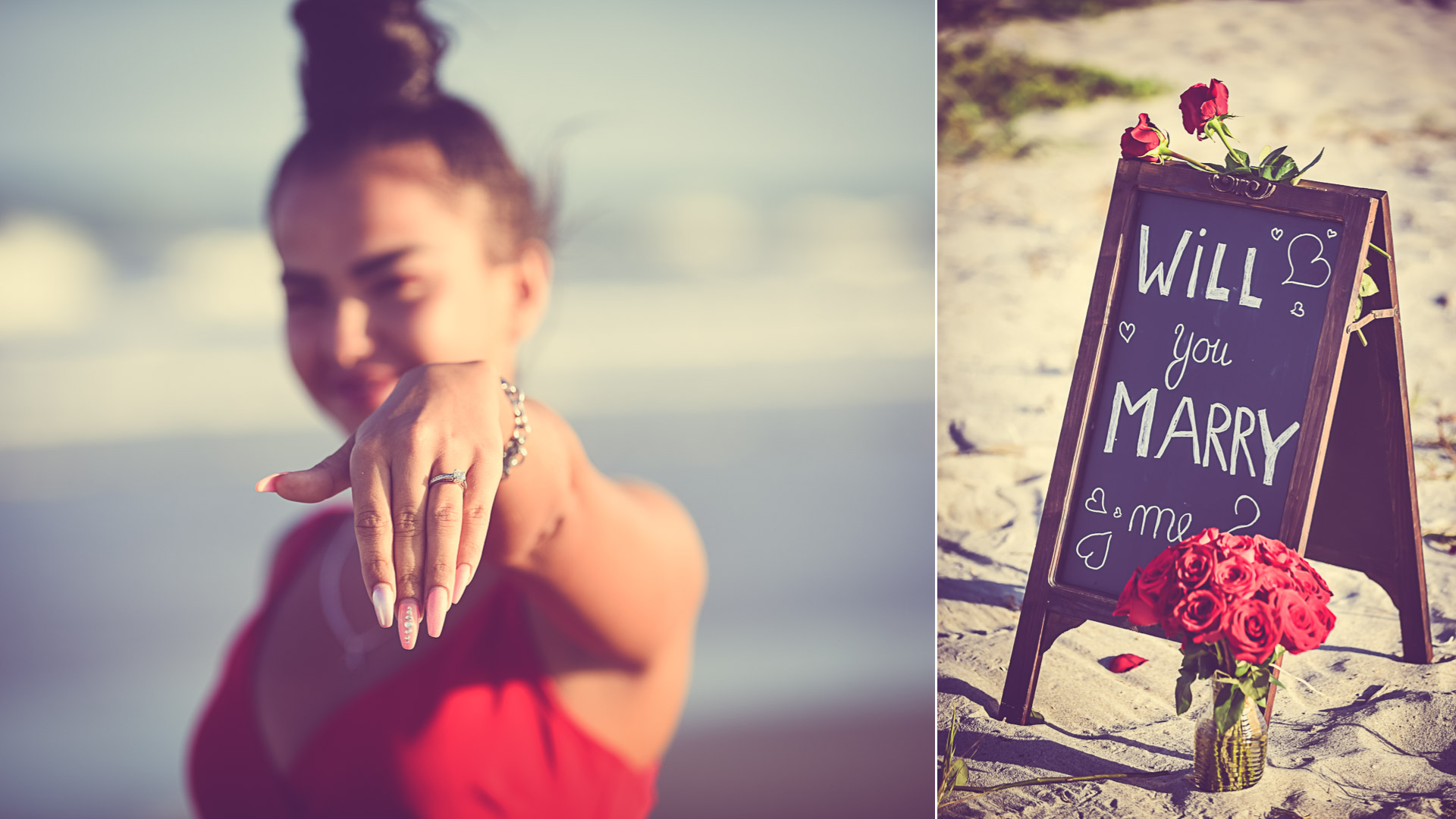 Recién comprometido, propuesta de matrimonio, la novia muestra su anillo de compromiso