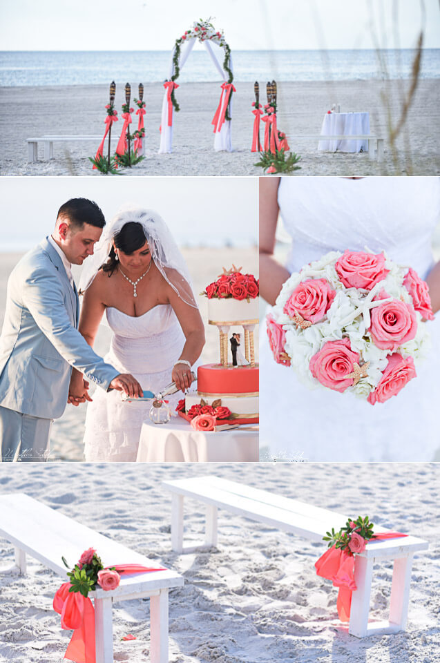 Clearwater Beach Hochzeit, Foto von Brautpaar und Dekor am Strand