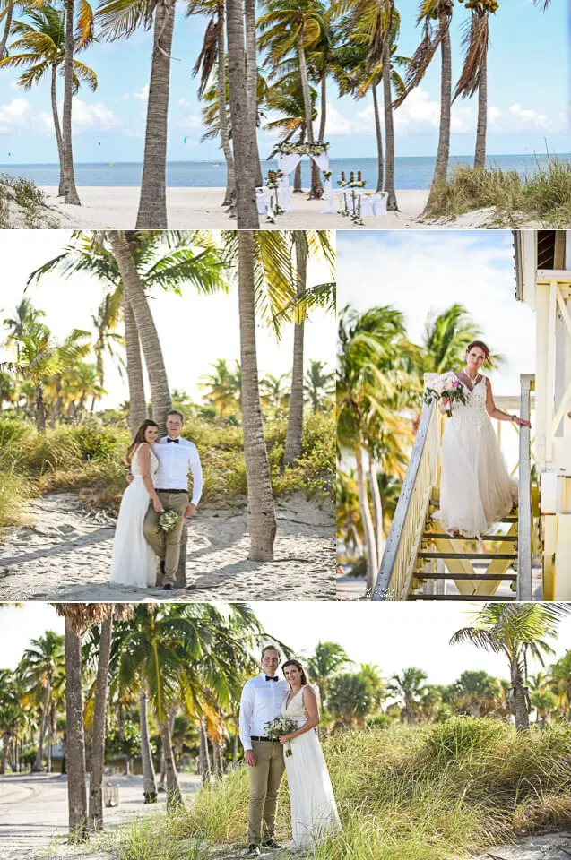 Bodas en Miami, foto de bodas en Key Biscayne bajo palmeras