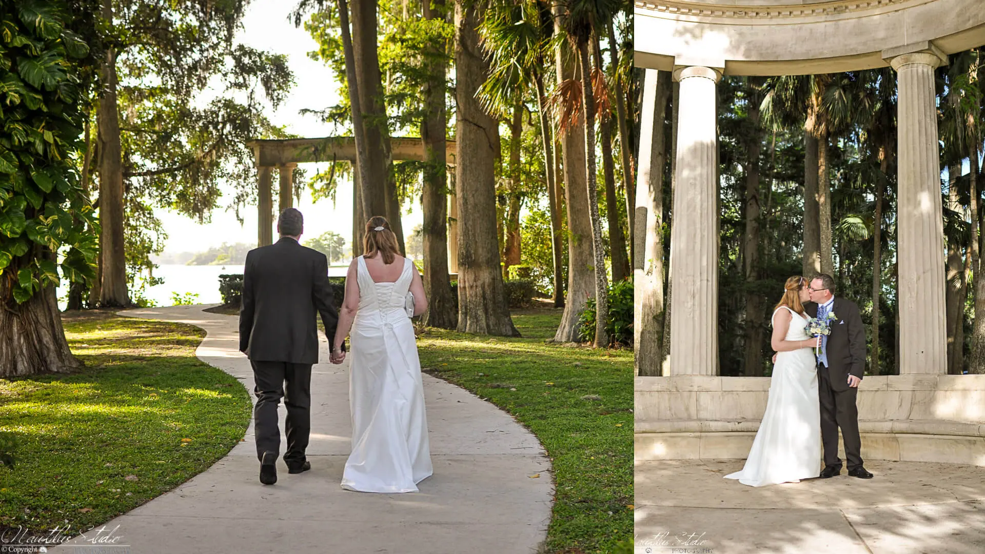 Boda en el jardín de Florida, foto de recién casados ​​camino a la boda